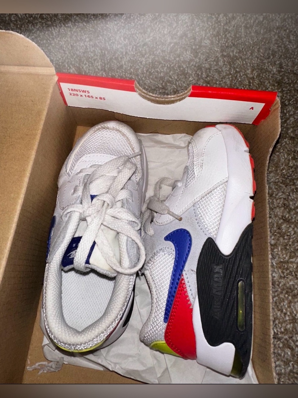 Nike Kids White Mesh Sneakers with Blue, Red & Black Accents
